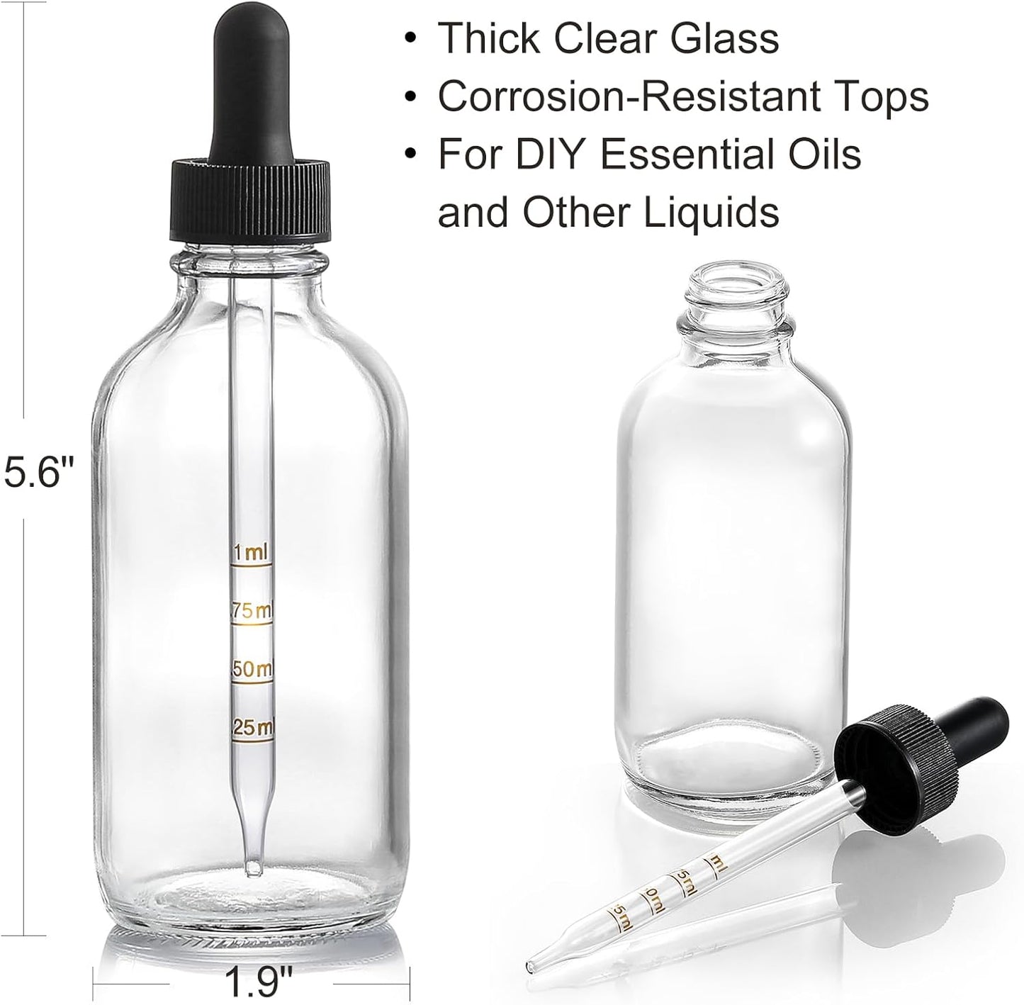 4 Pack 4Oz Glass Dropper Bottles with Measured Dropper - 120Ml Clear Tincture Bottles with Calibrated Glass Eye Droppers (1Ml), Leakproof Essential Oil Bottle for Health, Personal Care & Beauty