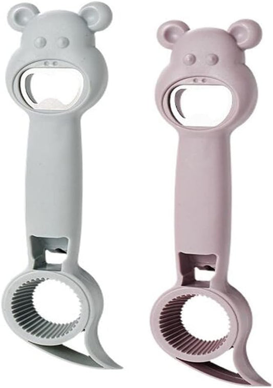 New 4 in 1 Multi Function Can Opener Bottle,Multi Kitchen Tool for Jelly Jars,Wine, Beer and Other,Bottle Opener to Protect the Nail Use for Children,Elderly and Arthritis Sufferers (2Pcs)