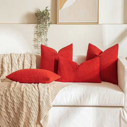 Textured Boucle Lumbar Pillow Cover in Christmas Red - Decorative Soft Accent Cushion for Couch, Chair, and Bedroom - 18x18 Inch, Single Pack