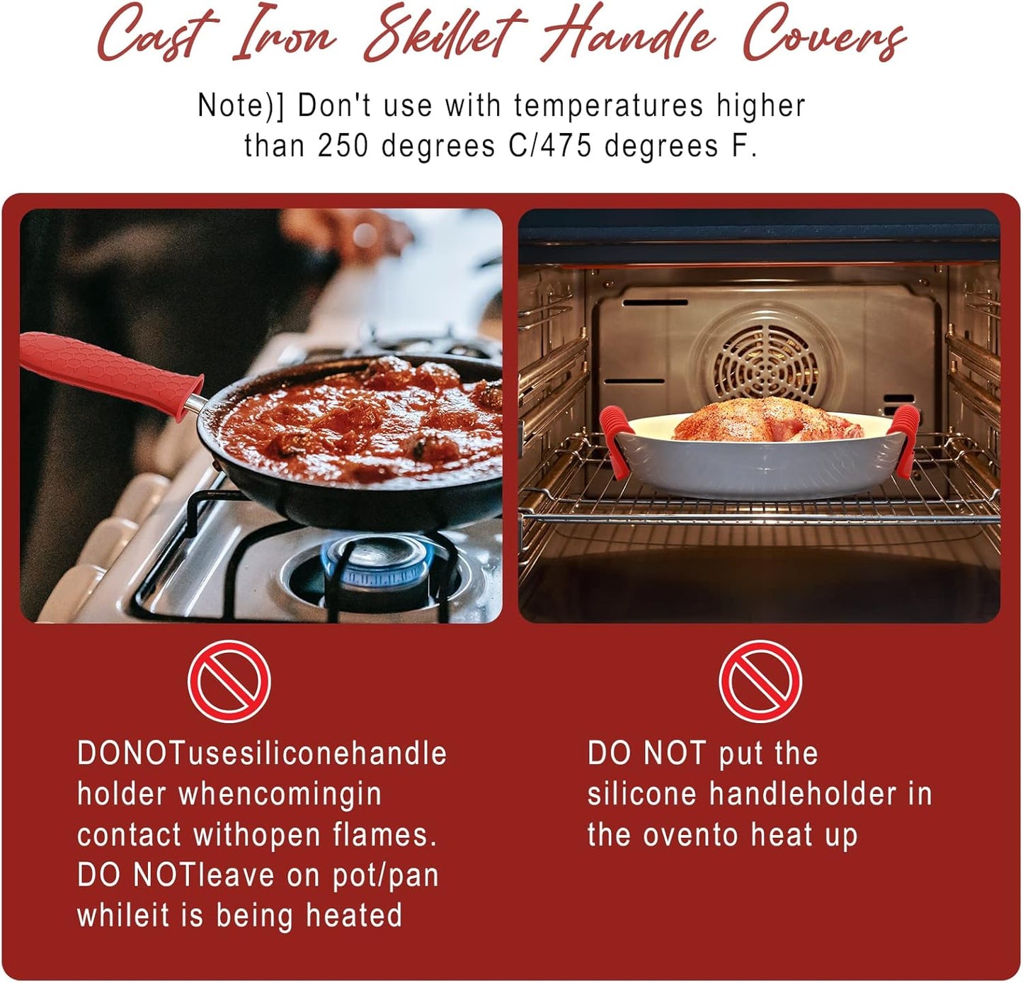 Cast Iron Handle Covers, 6 Pack Heat Resistant Silicone Handle Covers for Cast Iron Skillets and Pans