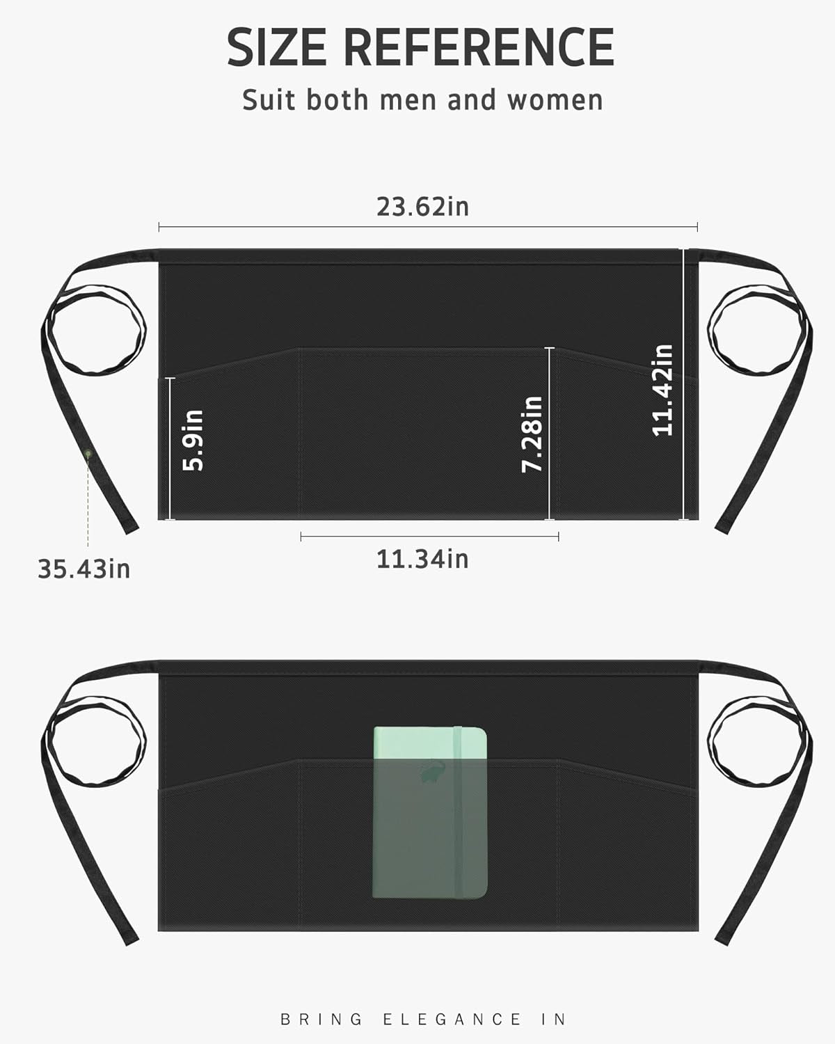 3 Pack Server Aprons with 3 Pockets, Waterdrop Resistant Waitress Waiter Waist Apron, 11.5-Inch Black