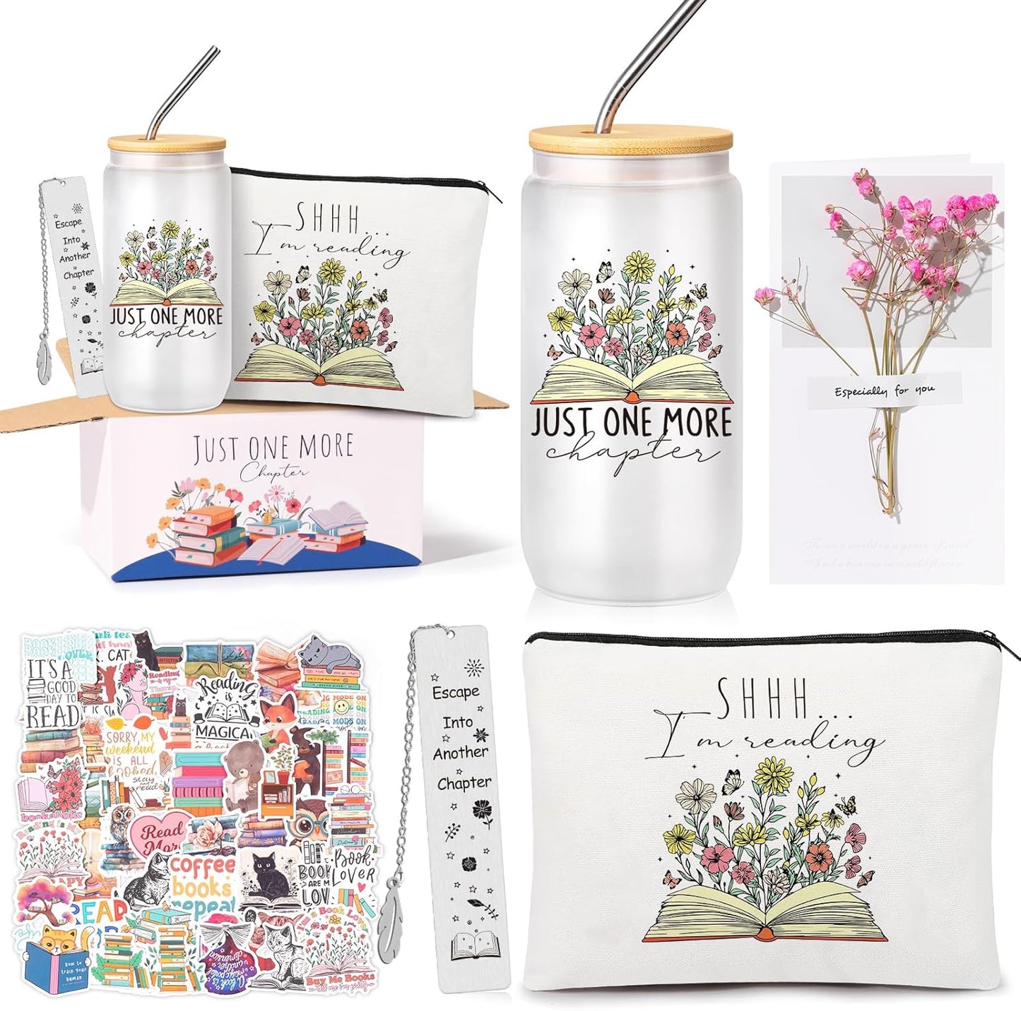 Book Lovers Gifts for Women, Bookish Gifts for Readers, Gift for Book Lovers Women, Gift for Readers, Bookclub, Librarian, Bookworm, Reading Accessories, with 16Oz Glass Cup, #2