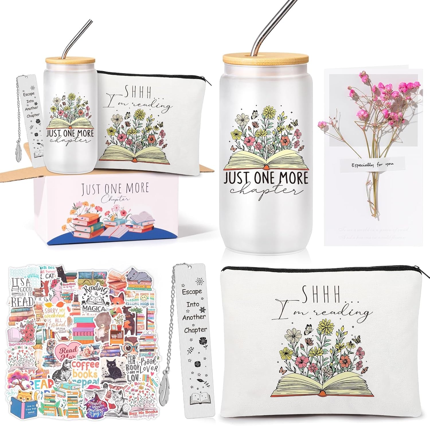 Book Lovers Gifts for Women, Bookish Gifts for Readers, Gift for Book Lovers Women, Gift for Readers, Bookclub, Librarian, Bookworm, Reading Accessories, with 16Oz Glass Cup, #2