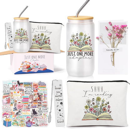 Book Lovers Gifts for Women, Bookish Gifts for Readers, Gift for Book Lovers Women, Gift for Readers, Bookclub, Librarian, Bookworm, Reading Accessories, with 16Oz Glass Cup, #2