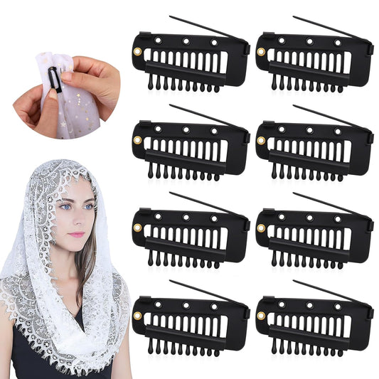 Chunni Clips with Safety Pins,8 PCS Strong Chunni Grip Dupatta Setting Clips Indian for Woman Black