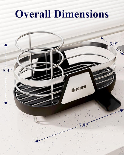 Sponge Holder for Kitchen Sink - Space-Saving Kitchen Sink Caddy, Rustproof Metal Organizer with Removable Brush Holder, 7.9"×3.9"×5.3", Black