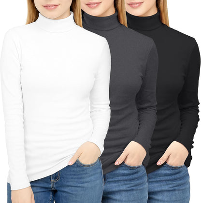 3 Pack Women’S Turtleneck Long Sleeve Tops Slim Fit Thermal Base Layer Shirts