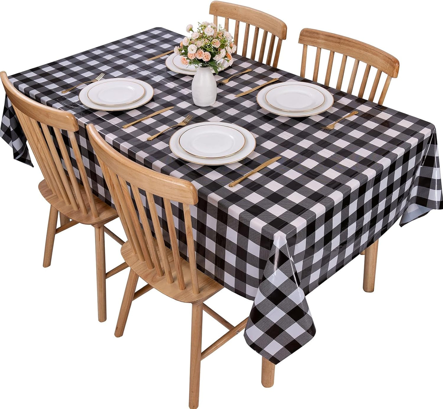 3 Packs Black Gingham Tablecloths 54 X 108 Inch Black and White Checkered Tablecloth Disposable Plastic Plaid Picnic Tablecover Waterproof Fall Checkered Table Cloth for Camping Halloween Party