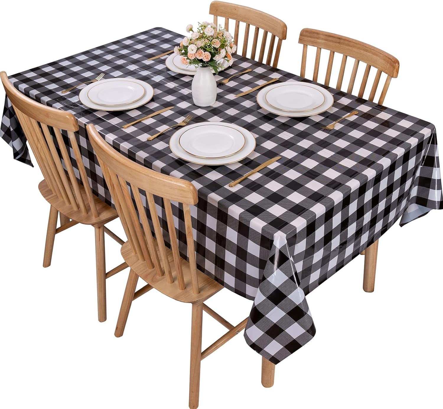 3 Packs Black Gingham Tablecloths 54 X 108 Inch Black and White Checkered Tablecloth Disposable Plastic Plaid Picnic Tablecover Waterproof Fall Checkered Table Cloth for Camping Halloween Party
