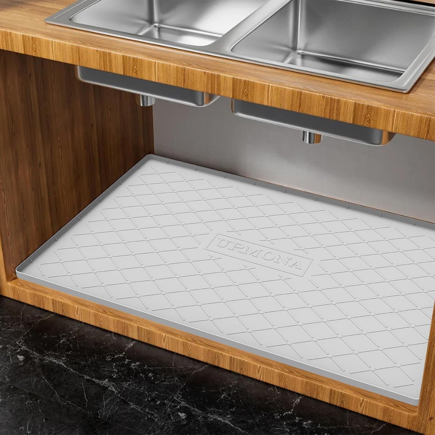 under Sink Mat for Kitchen Waterproof, 34" X 22" Silicone under Sink Mat for Shelf Liner Organizer, Cabinet Sink Protector under Sink Liner for Bottom Kitchen, Bathroom(Light Grey)