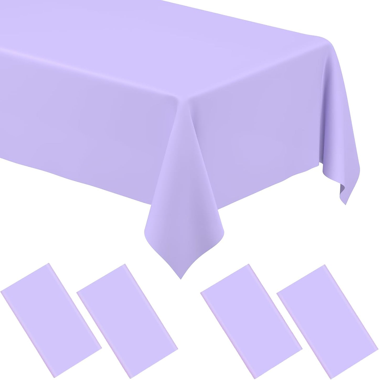 4 Pack Light Purple Rectangular Plastic Tablecloths, Pastel Purple Disposable Table Covers 54" X 108" for Birthday, BBQ, Bridal Shower, Engagement Wedding, Picnic Parties and 8 Ft Table Use