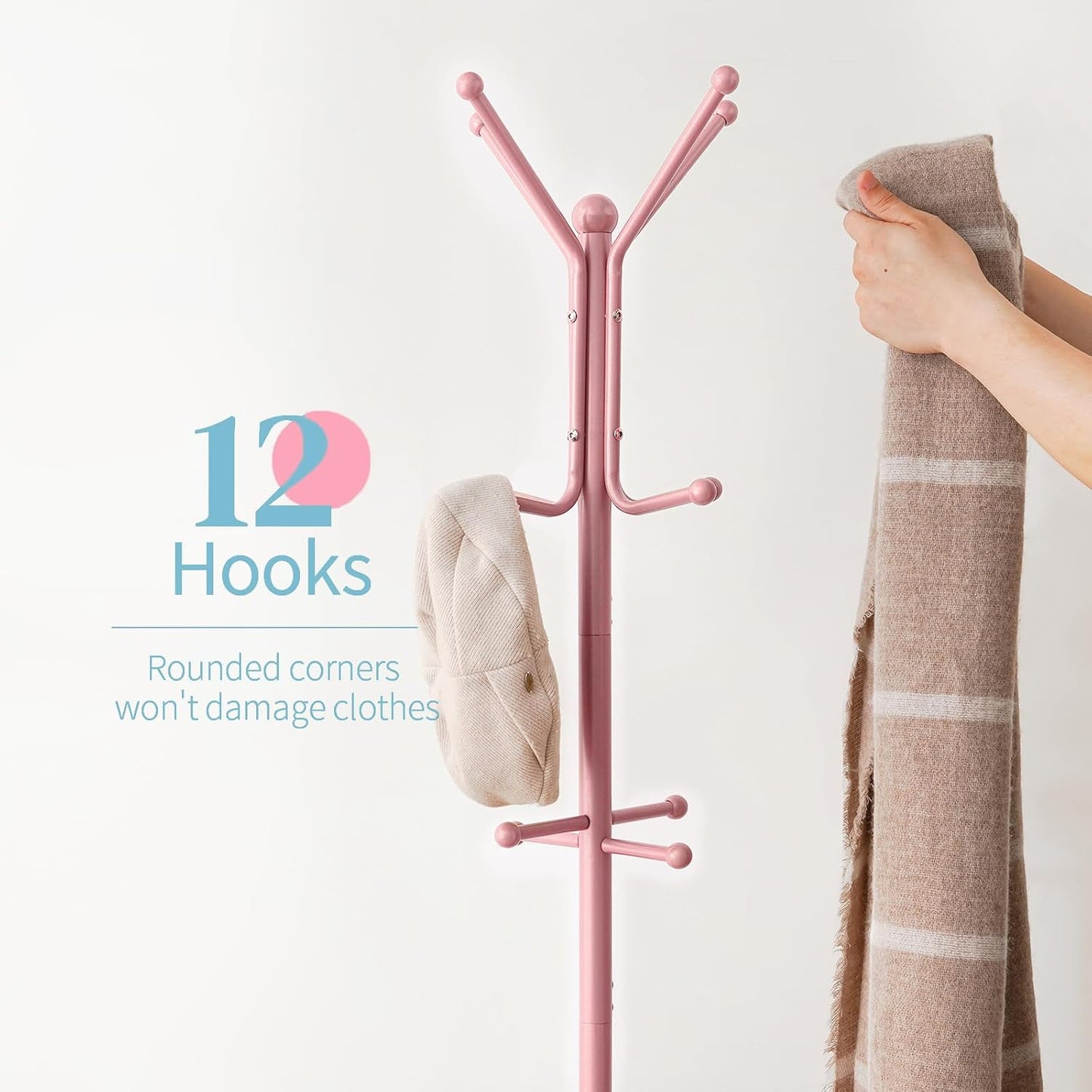 Coat Rack Freestanding, Coat Tree with Umbrella Holder, Metal Coat Rack Stand with 12 Hooks, Modern Coat Hanger Stand for Entryway, Purse Rack Hat Rack Stand for Living Room Bedroom Office