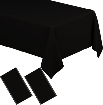 2 Pack Black Tablecloths Disposable Table Covers 54" X 108" Table Cloths for BBQ Birthday Picnic Bridal Shower Engagement Wedding Plastic Table Cloths for Parties