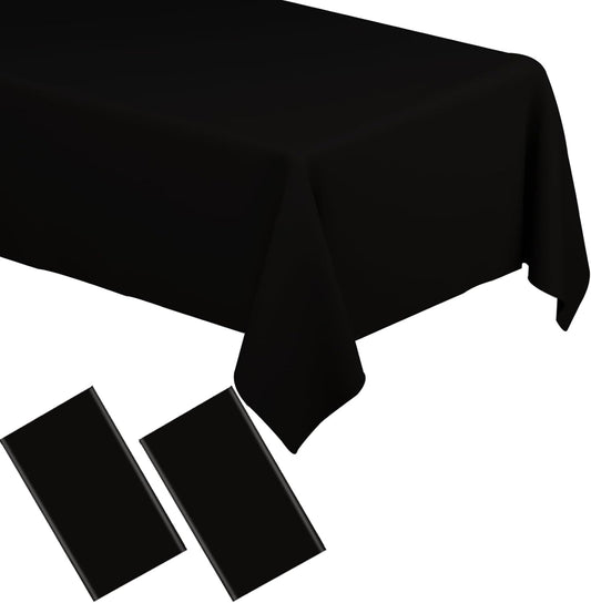 2 Pack Black Tablecloths Disposable Table Covers 54" X 108" Table Cloths for BBQ Birthday Picnic Bridal Shower Engagement Wedding Plastic Table Cloths for Parties