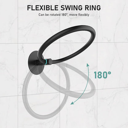 Adhesive Towel Holder Stainless Steel Hand Towel Ring for Bathroom Wall Matte Black Towel Hanger for Bathroom Accessories