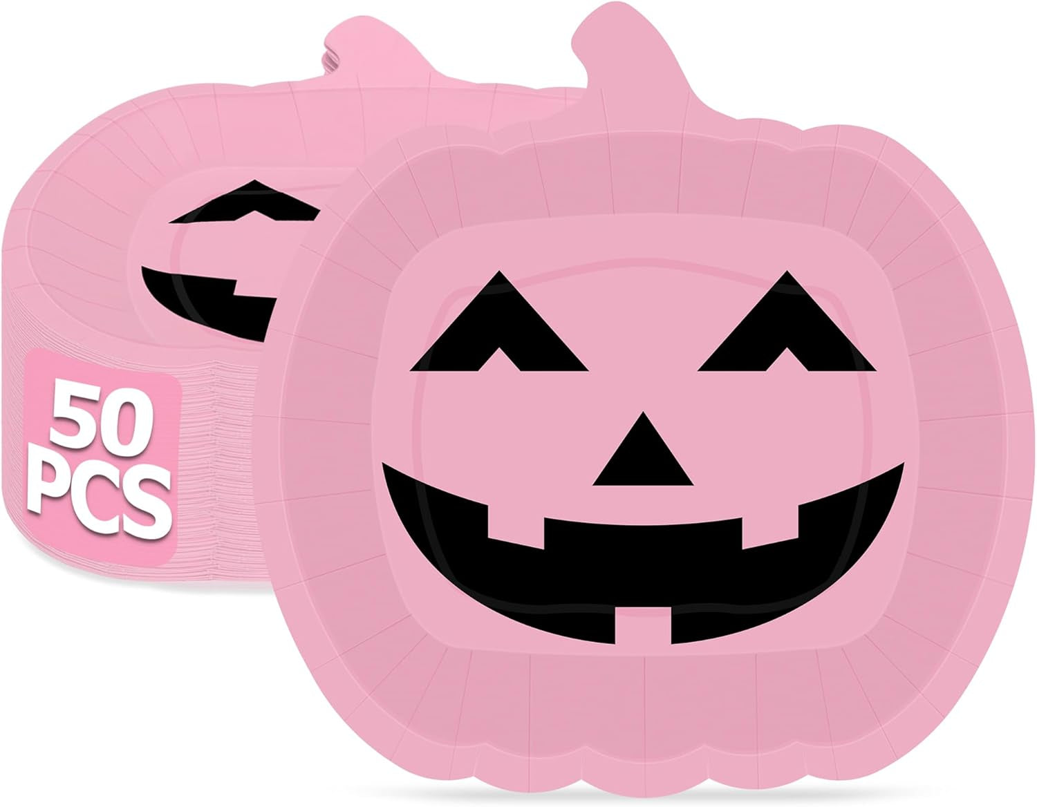 Pink Grimace Halloween Pumpkin Plates - 50 PCS, 9.6'' X 9.4'' Disposable Paper Plates for Party Supplies and Decorations