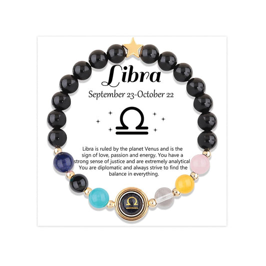 Zodiac Bracelets for Girls Women Natural Stone Healing Crystal Stone Beads Bracelet 12 Constellation Healing Calming Anxiety Stress Relief Spiritual Bracelet (Libra)