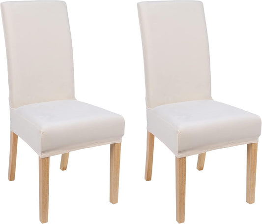 Velvet Stretch Chair Covers for Dining Room Set of 2, Soft Fit Removable Washable Kitchen Parsons Chair Slipcover Protector, Cream