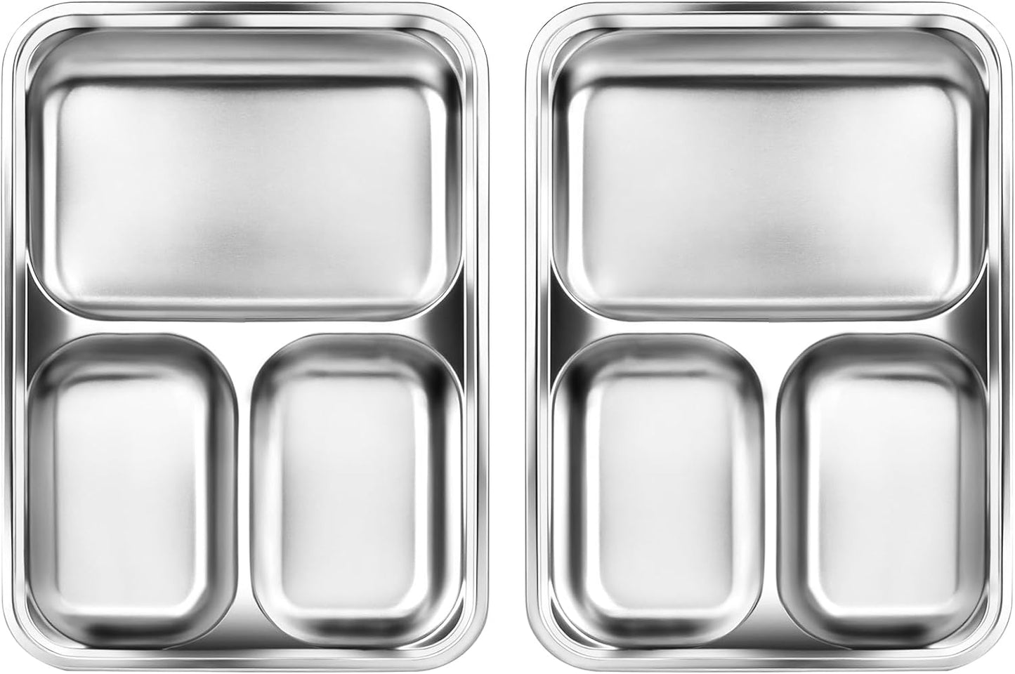 2 Pcs Stainless Steel Kids Plates Set, Toddler Baby Adults Divided Plate, Portion Control Plates for Bariatric & Diabetic Diet, Non Toxic Camping Metal Snack Plate for Eating, Easy to Clean, Silver