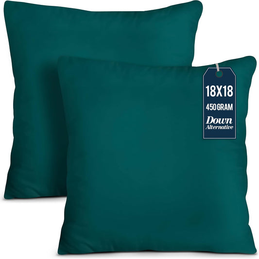 Throw Pillows Insert (Pack of 2, Dark Teal) - 18 X 18 Inches Bed and Couch Pillows - Indoor Decorative Pillow
