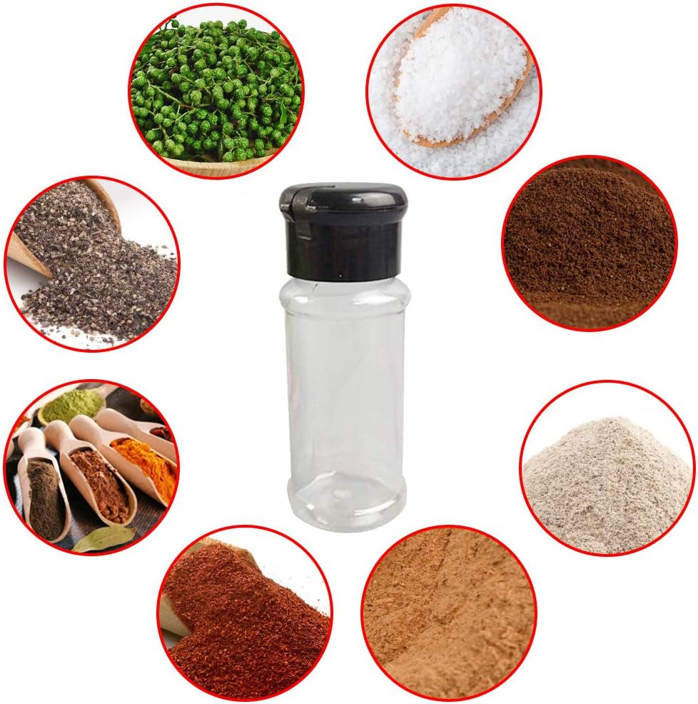 25Pcs Empty Plastic Spice Bottles Set for Storing Barbecue Seasoning Salt Pepper and More 75 Ml/2.5 Oz (Black)