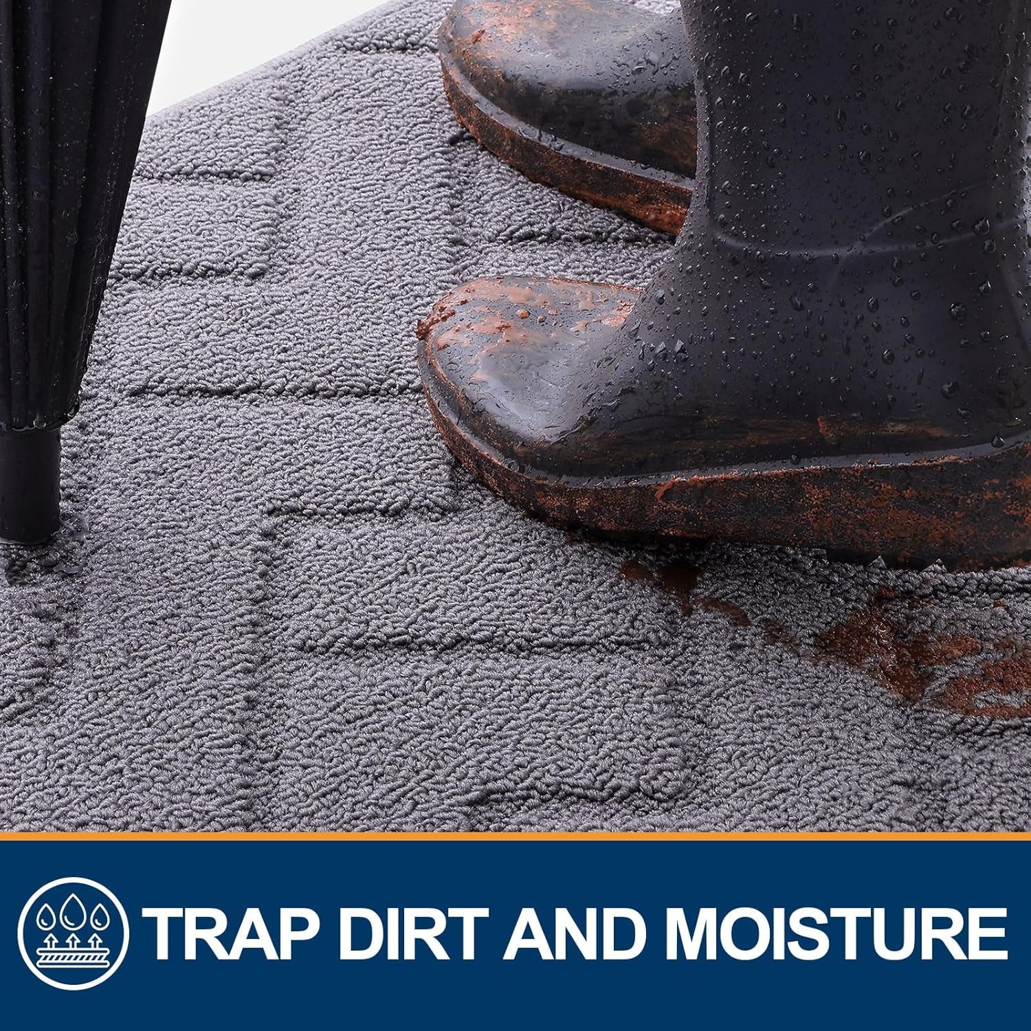 Indoor Door Mat, 32X20, Dirt Resistant and Absorbent, Sturdy Non-Slip Rubber Backing, Easy to Clean, Washable Low-Profile Doormat for Entryway, Grey