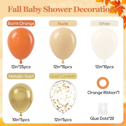 60Pcs 12Inch Fall Balloons Thanksgiving Balloons with Burnt Orange Nude White Metallic Gold Confetti Balloon for Autumn Birthday Little Pumpkin Wedding Fall Baby Shower Decorations