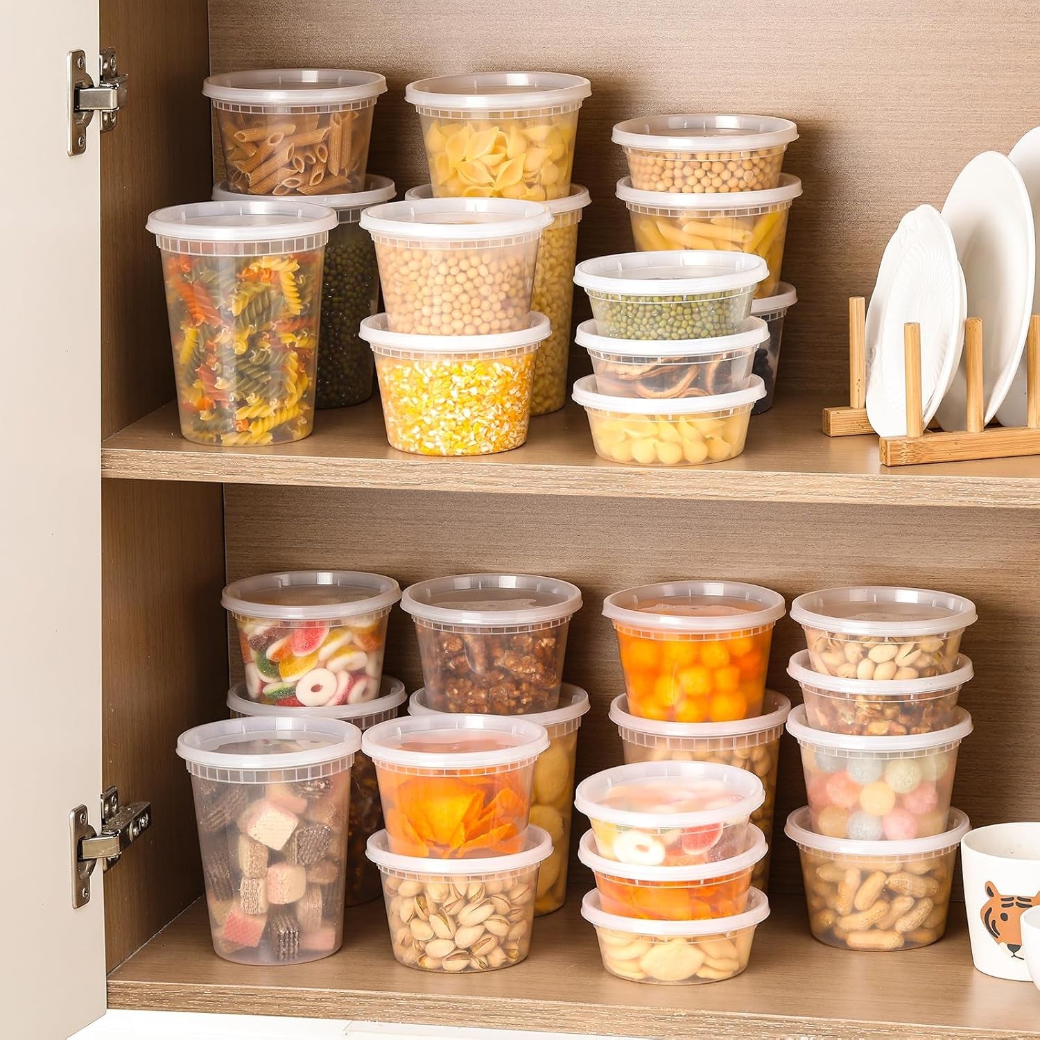 24 Sets Plastic Deli Food Containers with Lids, 8 Oz 16Oz 32Oz Variety Pack, Airtight Food Storage Containers, Freezer/Dishwasher/Microwave Safe, Soup Containers for Takeout Food Storage