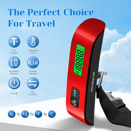 Luggage Scale, 110Lb Luggage Weight Scale with 4 Unit Switching Functions&Led Display, Luggage Scale Travel Digital for Weighing Luggage, Backpacks, Packages and Markets(Red)