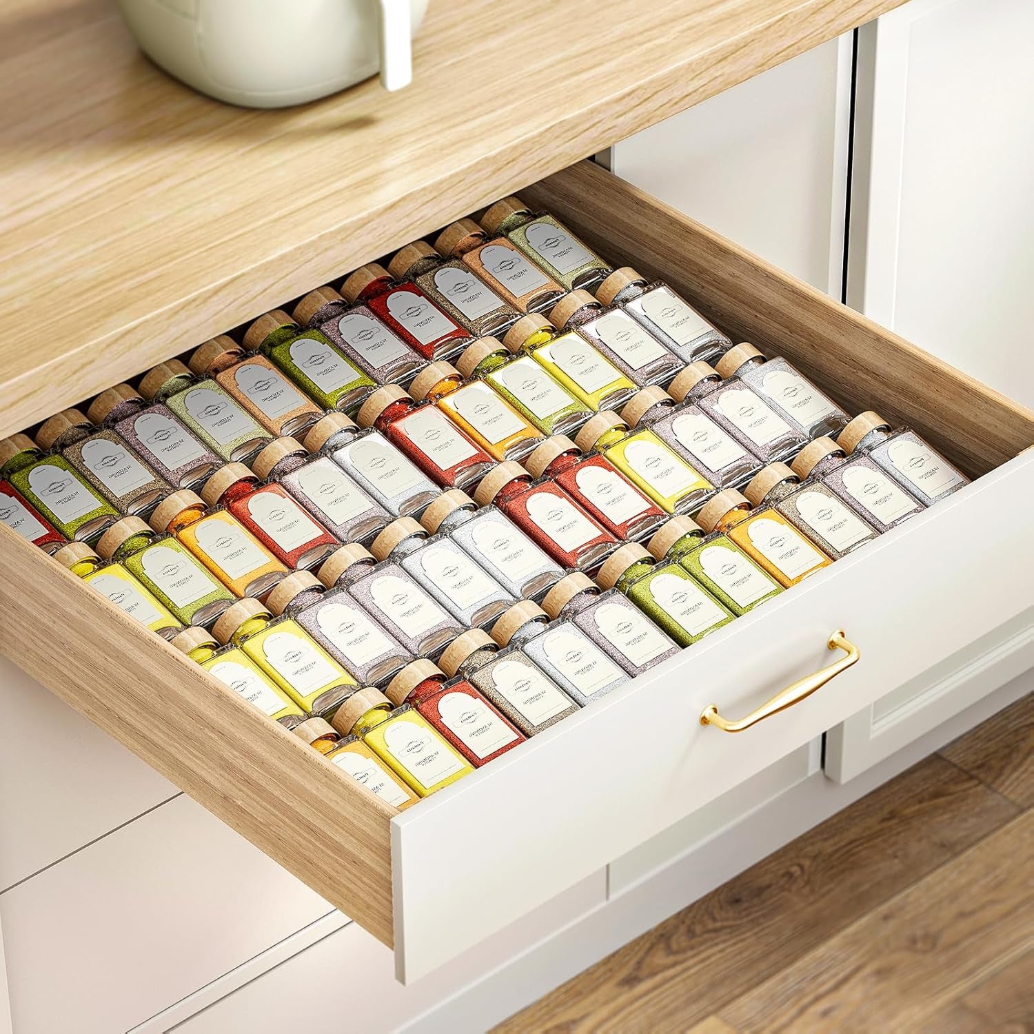 2-Tier Spice Drawer Organizer 4 Pack, Expandable from 11" to 22" Clear Acrylic Spice Rack for Drawer, Kitchen Spice Organization, Seasoning Organizer Holds up to 48 Jars(Jars Not Included)