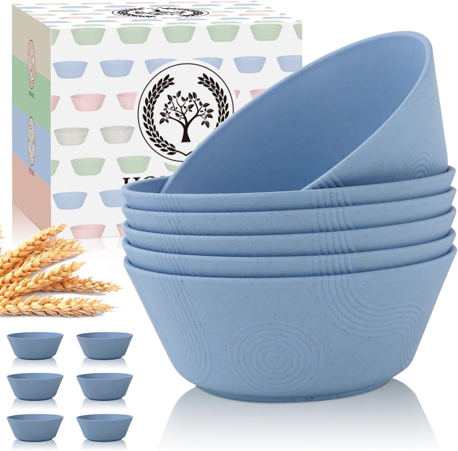 Alternatives 36Oz Cereal and Soup Bowls Set of 6 - Microwave and Dishwasher Safe, Sky Blue