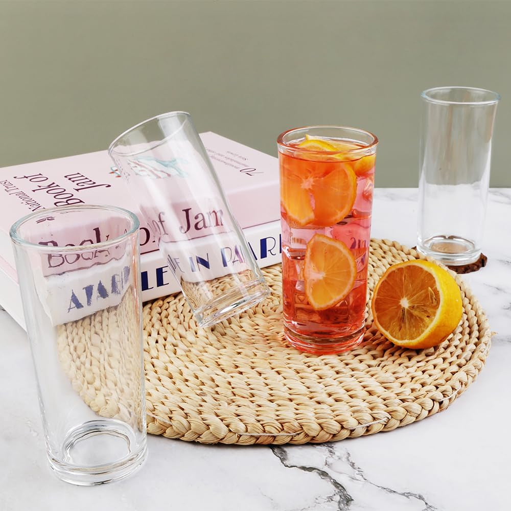 Highball Glasses Set of 6-8Oz Tall Water Glasses for Mojito, Whiskey, Cocktails - Clear Drinking Glassware for Kitchen - Tall Drinking Glasses Set for Mixed Drinks (Glass, 6PCS8OZ)