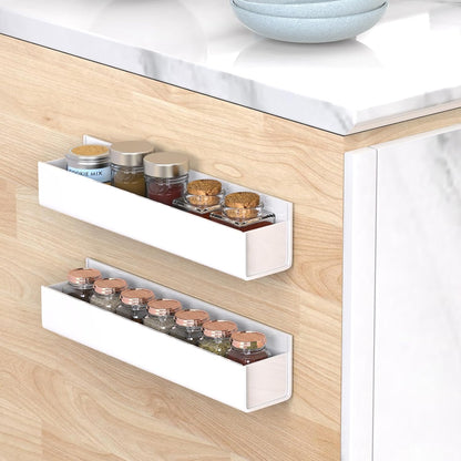 Adhesive Acrylic Spice Rack with Nano Double Sided Tape Wall Mount Organizer Wall Spice Rack with Shelf Ends for Kitchen Cabinet Door - 2 Pack 12'' Shelves (White)