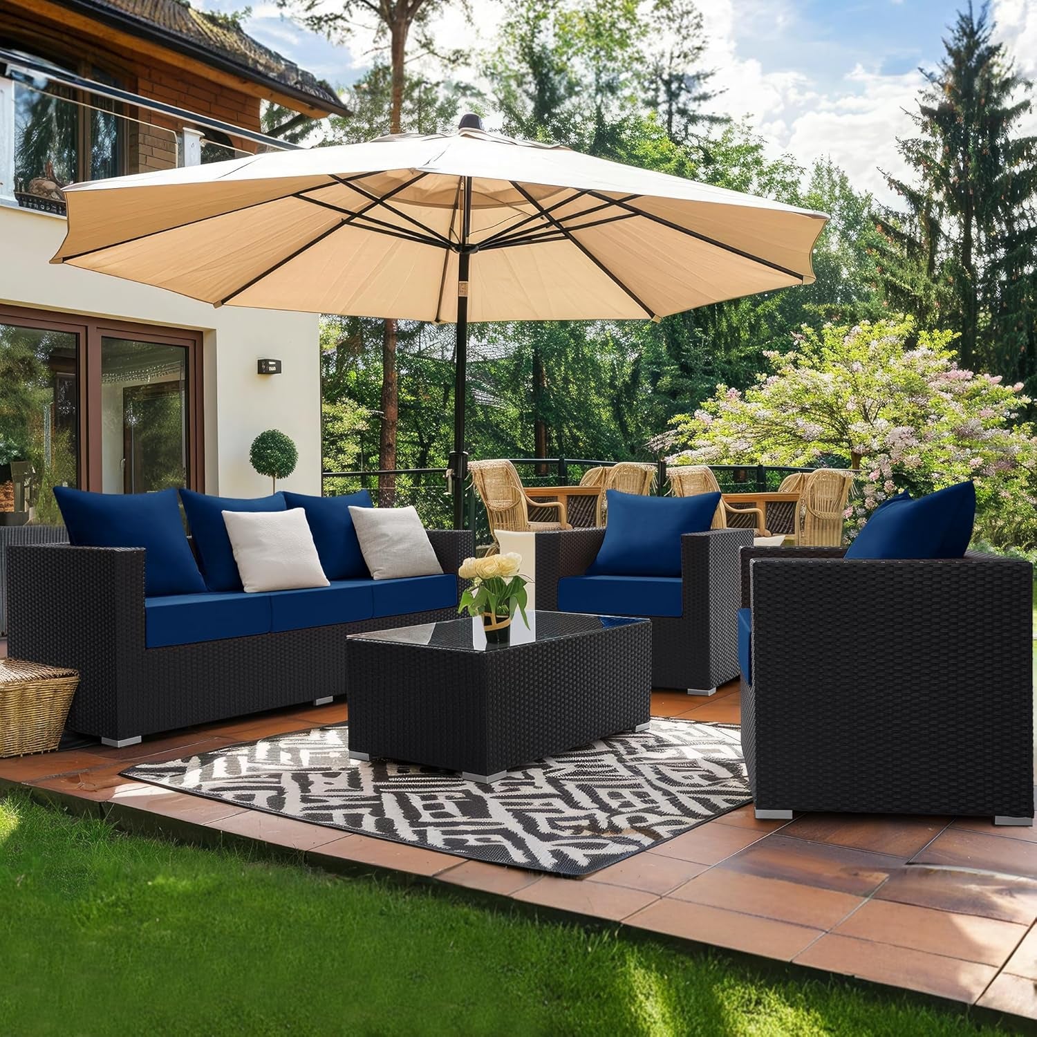 ® Outdoor Seat Cushions 24 X 24 X 5.75 Inch, Waterproof & Fade Resistant Patio Furniture Replacement Cushions with Removable Cover for Chair, Sofa, Couch, Wicker, Navy Blue