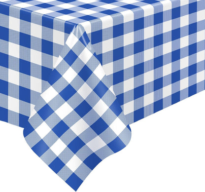 2 Pack Blue Gingham Tablecloth, 54 X 108 Inches Blue and White Checkered Tablecloths Plastic Table Cloth Disposable Picnic Tablecovers for Rectangle Table