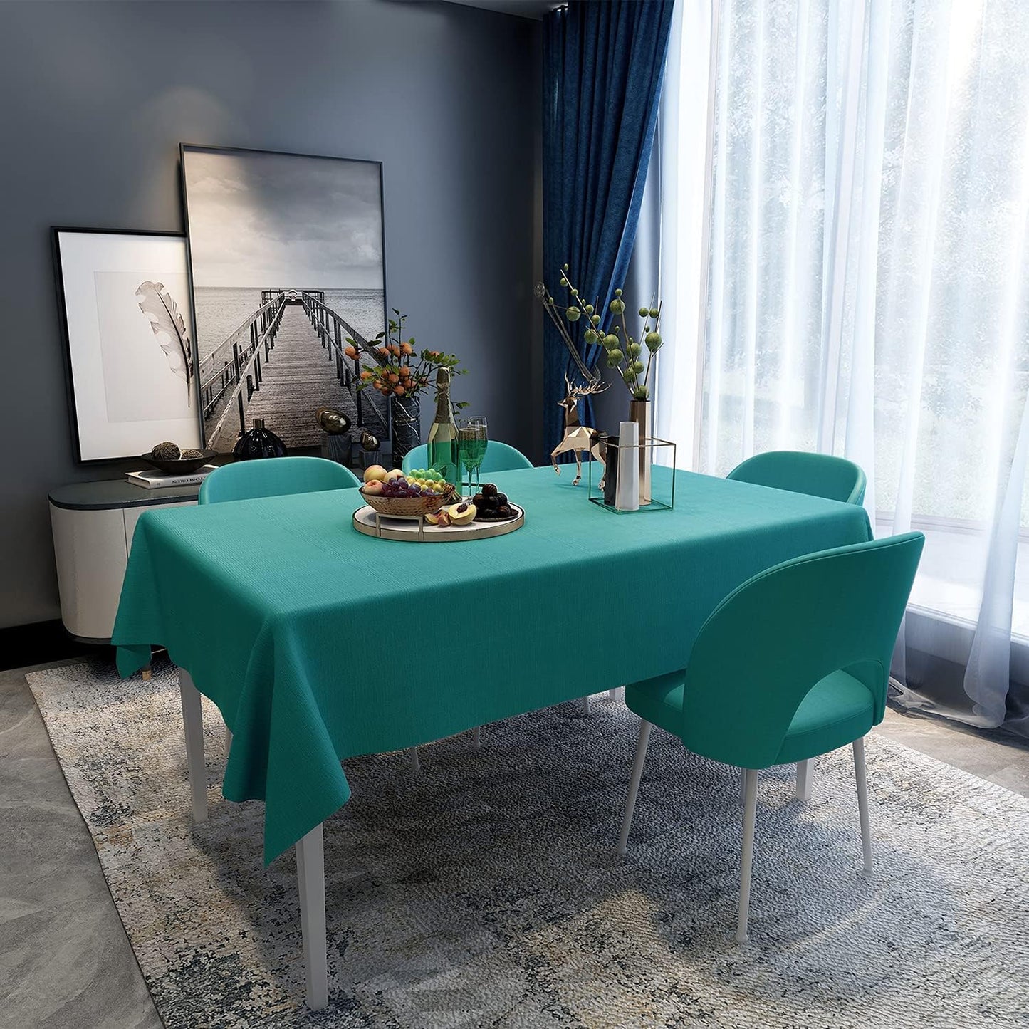 Vinyl Tablecloth for Picnic Camping Outdoor, 100% Waterproof Oil-Proof Spill-Proof PVC Table Cloth, Wipeable Thick Rectangle Tablecloth Cover (54 X 54 Inch, Green)