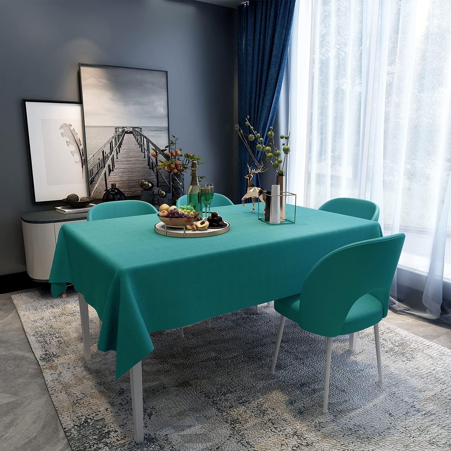 Vinyl Tablecloth for Picnic Camping Outdoor, 100% Waterproof Oil-Proof Spill-Proof PVC Table Cloth, Wipeable Thick Rectangle Tablecloth Cover (54 X 54 Inch, Green)