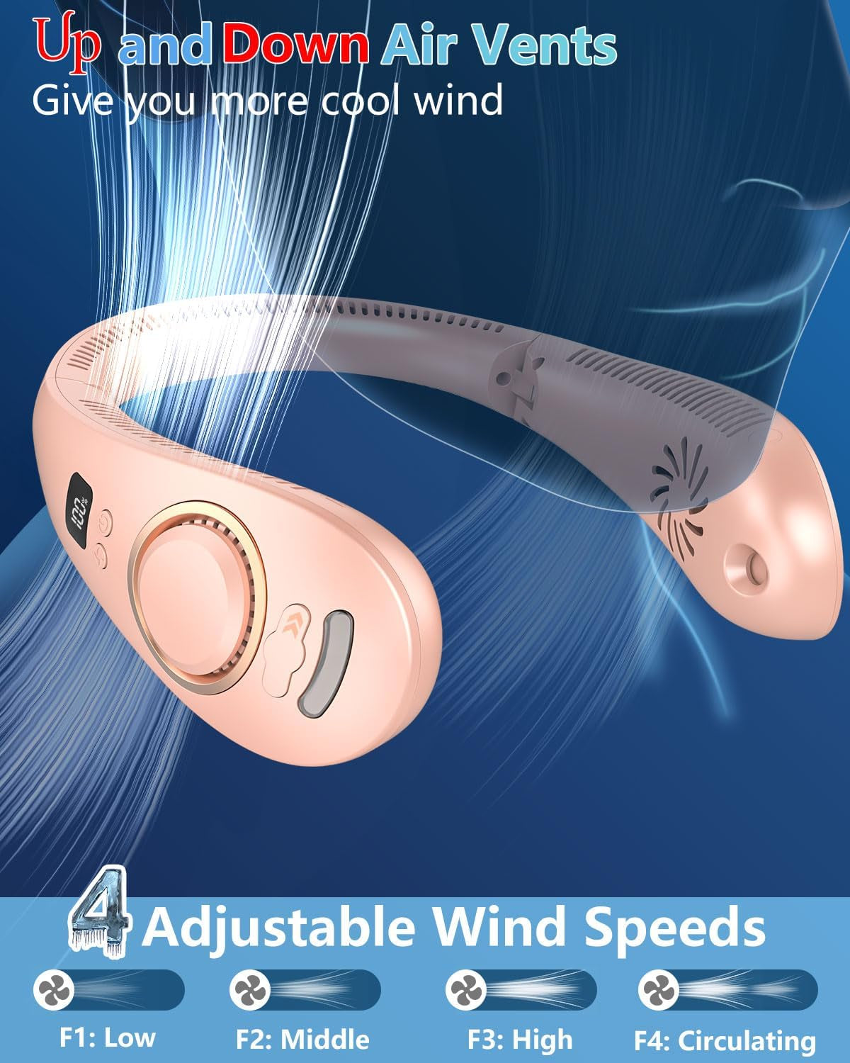 Misting Neck Fan,Collapsible Neck Fans Portable Rechargeable Battery,Cordless Leafless Headphone Wear Hands Free Devices,Cold Small Light Weight Noiseless Breeze around the Neck Cooler Tool Spray Pink
