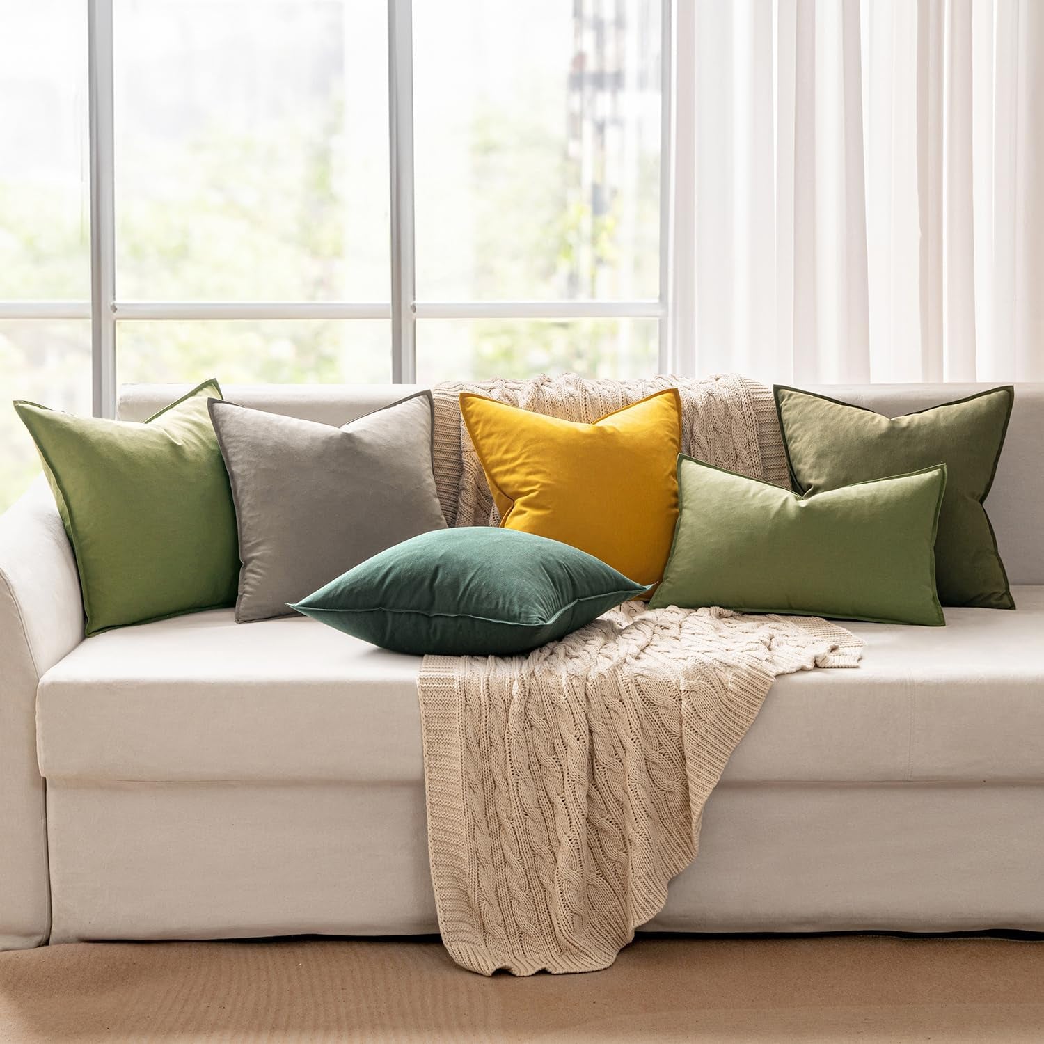 Pack of 2 Christmas Decorative Linen Pillow Covers Boho Farmhouse Modern Soft Accent Throw Pillows Neutral Cushion Covers for Sofa Couch Bed Living Room Home Decor, 18X18 Inch Dark Green