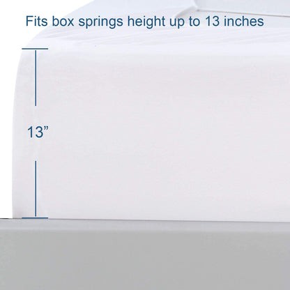 Box Spring Cover King Size, Elastic Fabric Wrap around 4 Sides Bed Skirt, Sleek Alternative for Bed Skirts for Hotel/Home, Fits Box Springs up to 13”, White