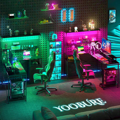 L Shaped Desk with Pegboard, Reversible Computer Desk with Drawers & Storage Shelves, Gaming Desk with LED Lights & Power Outlets, Office Desk with Monitor Stand Corner Desk Home Office Desks