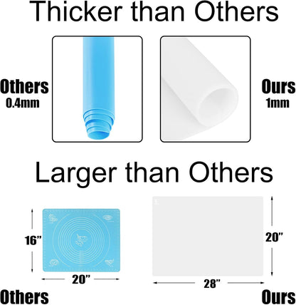 Thick Silicone Counter Mat Large Set of 2, Heat Resistant Pad for Kitchen Table/Countertop Protector/Non Stick Pastry Baking Placemats, Silicone Mat for Crafts Kids (20×28, Translucent)