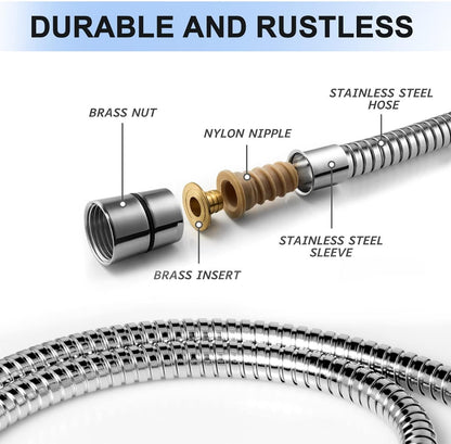 Shower Hose, 79 Inches Extra Long Stainless Steel Handheld Shower Head Hose with Brass Insert and Nut, Flexible, Chrome