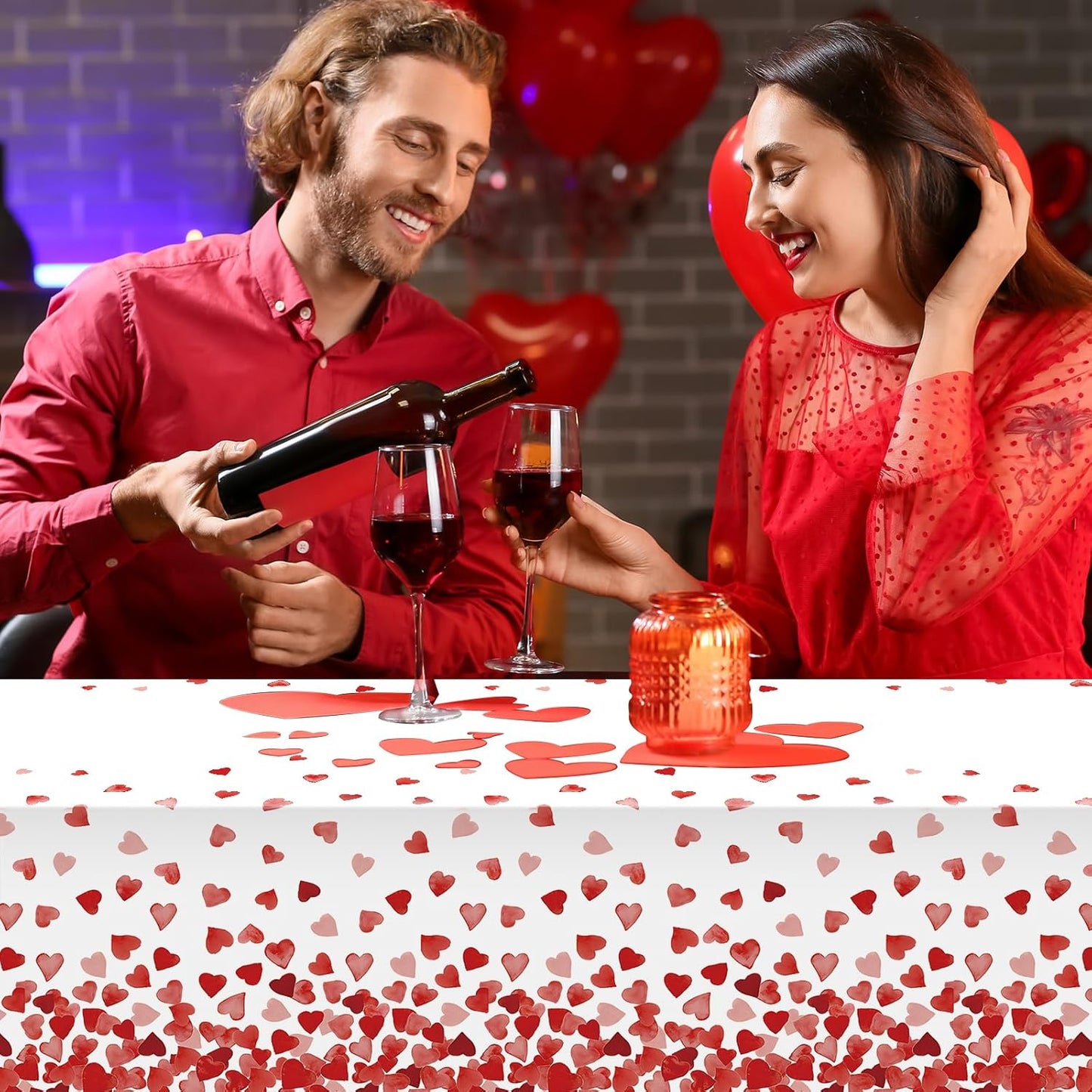 3 Pack 54 X 108In Valentines Tablecloth Disposable Plastic Love Heart Table Cloth Rectangle Table Cover for Galentines Day Wedding Engagement Valentine'S Party Decorations