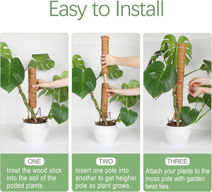 48.7 Inch Moss Pole Monstera Plant Support, 4 Pcs 15.7 Inch Stackable Moss Poles, Plant Stakes for Indoor Plants with Jute Rope & Name Label