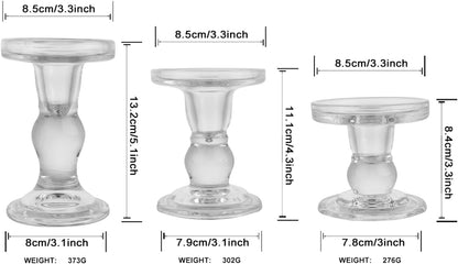 6-Piece Set of Glass Candlestick, Crystal Candlestick Holder Holder and Conical Candle, Christmas Candle Holder Decoration, Family Living Room Wedding Candle Holder (Clear 2Sets)