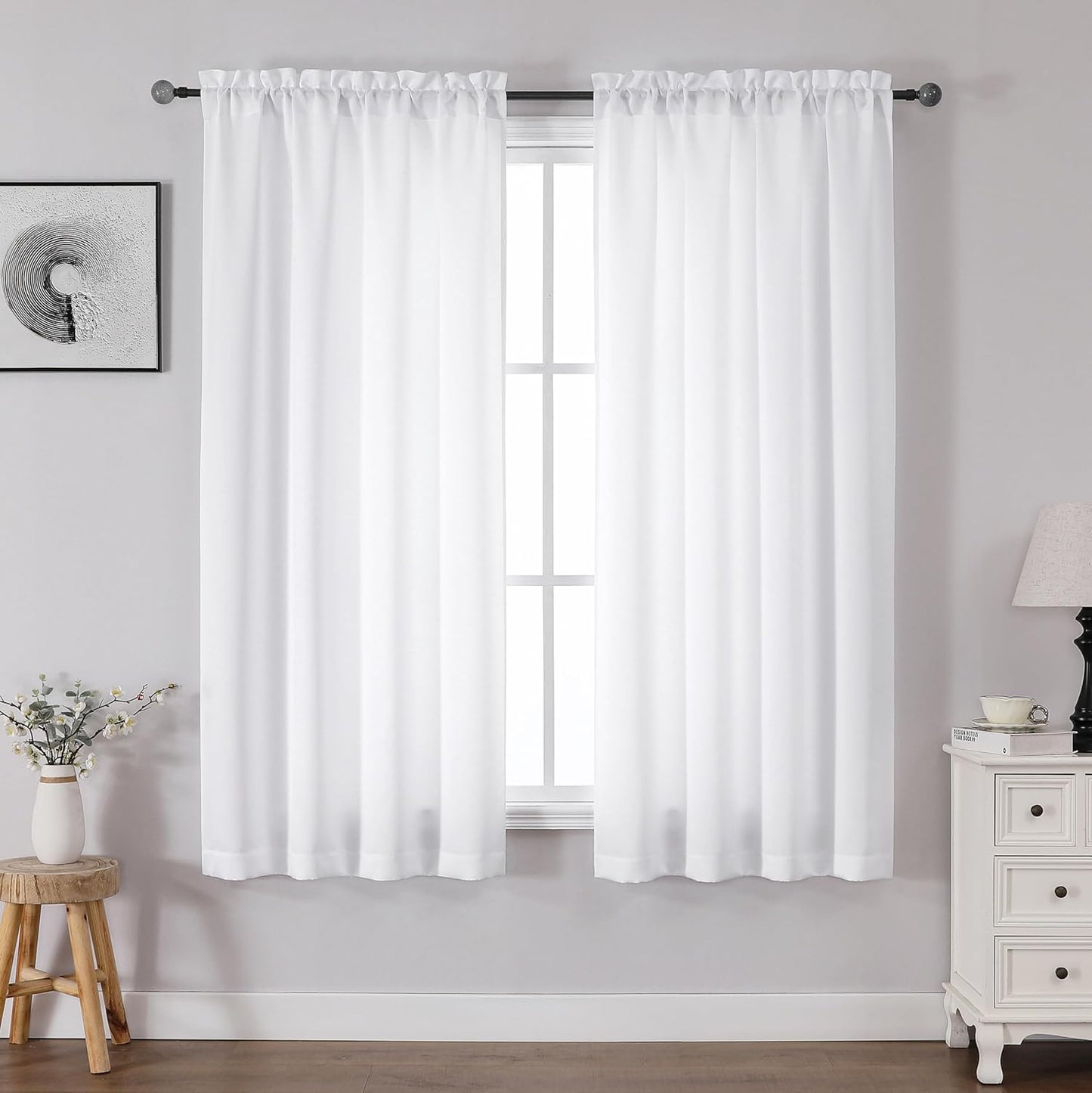 Heidi White Curtains for Living Room 63 Inch Length 2 Panels Set, Light Filtering Solid Curtains for Bedroom, Rod Pocket Window Drapes, 2 Pcs Each 40" W 63" L, White