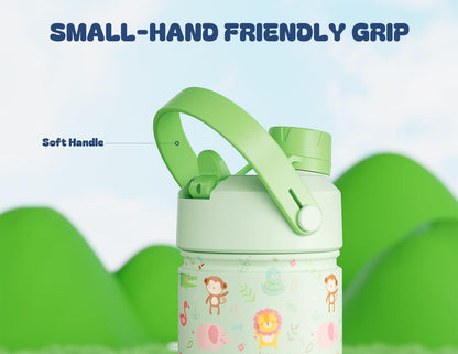 12 Oz Insulated Kids Water Bottle: Spill-Proof, Insulated Cup with Straw Spout Lid and Carrier Bag, Bpa-Free, Cupholder Friendly, 24H Cold for School, Camping, Sports, Birthday Gift (Critter Carnival)