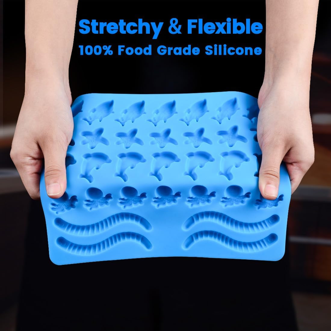 Gummy Molds Hard Candy Molds - Candy Molds Silicone Including Worms, Starfishs, Dolphins, Octopus, Sharks Sea Mold, Pinch Test Approved Pack of 3 Ocean Molds