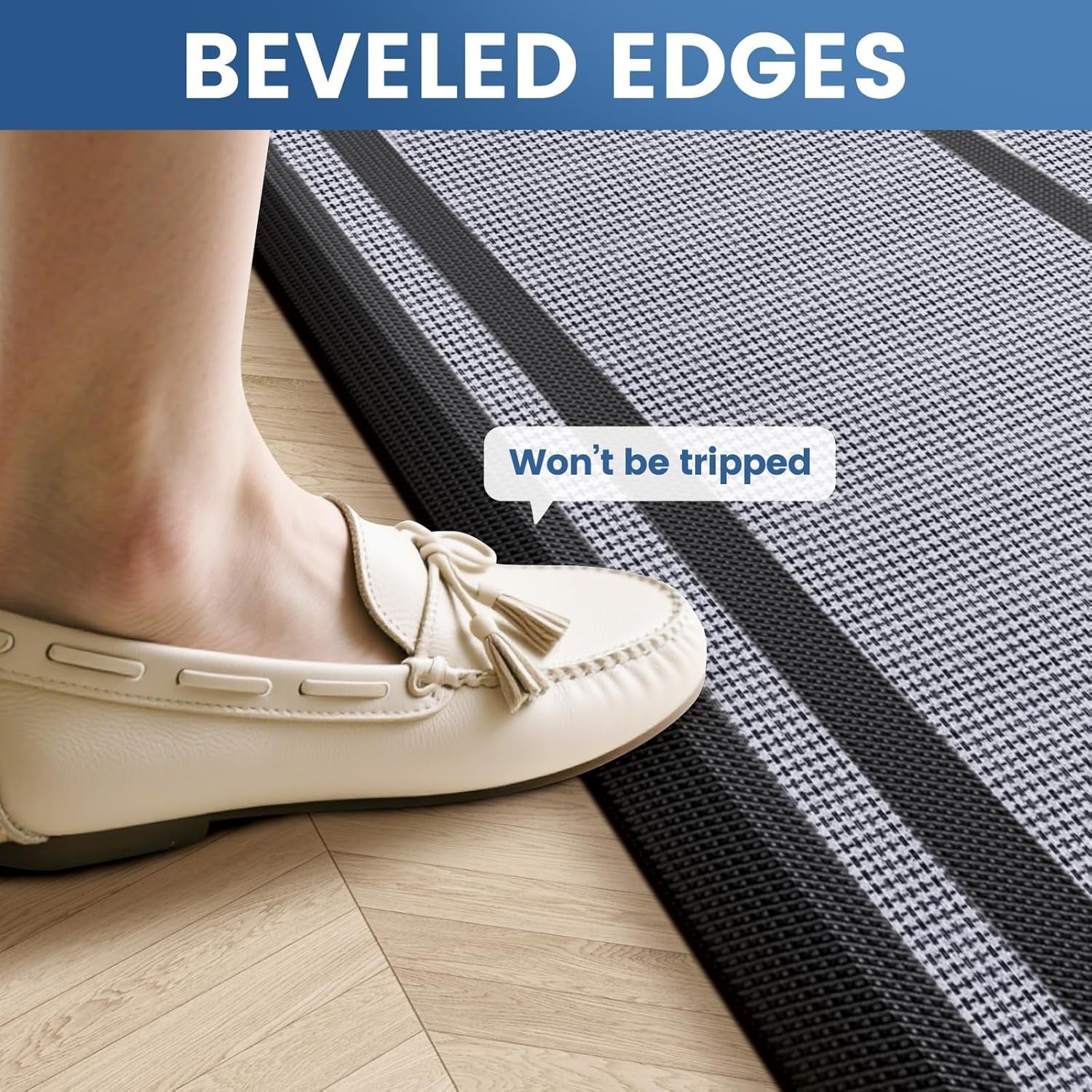 [2 PCS Kitchen Rugs Cushioned Anti-Fatigue Kitchen Mats for Floor Waterproof Kitchen Rug Set Non-Slip Comfort Standing Mat for Office, Sink, Laundry 17.3"×29"+17.3"×47",Black